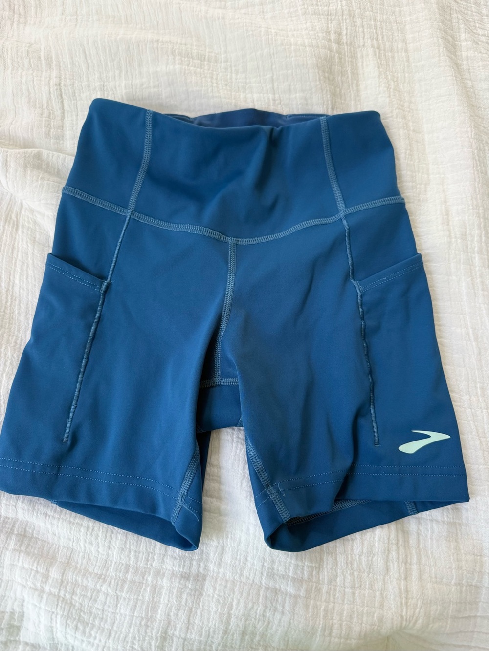 Brooks Teal-Blue High-Rise Bike Shorts with Side Pockets